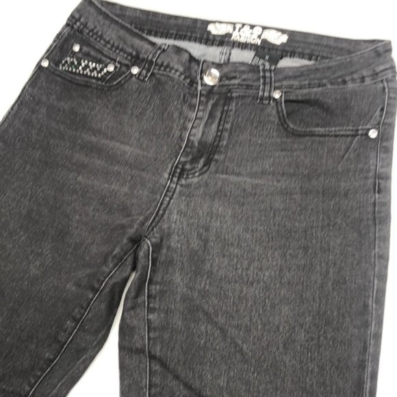 PREMIUM I&P FASHION BOOTCUT JEANS 11/31x32 BLACKWASH with CRYSTALS 💎 - Picture 5 of 15